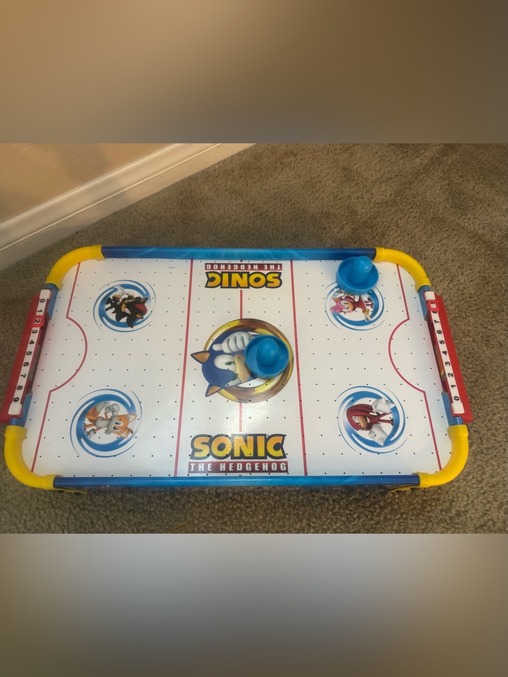 Mini Air Hockey Table - Blue/Yellow